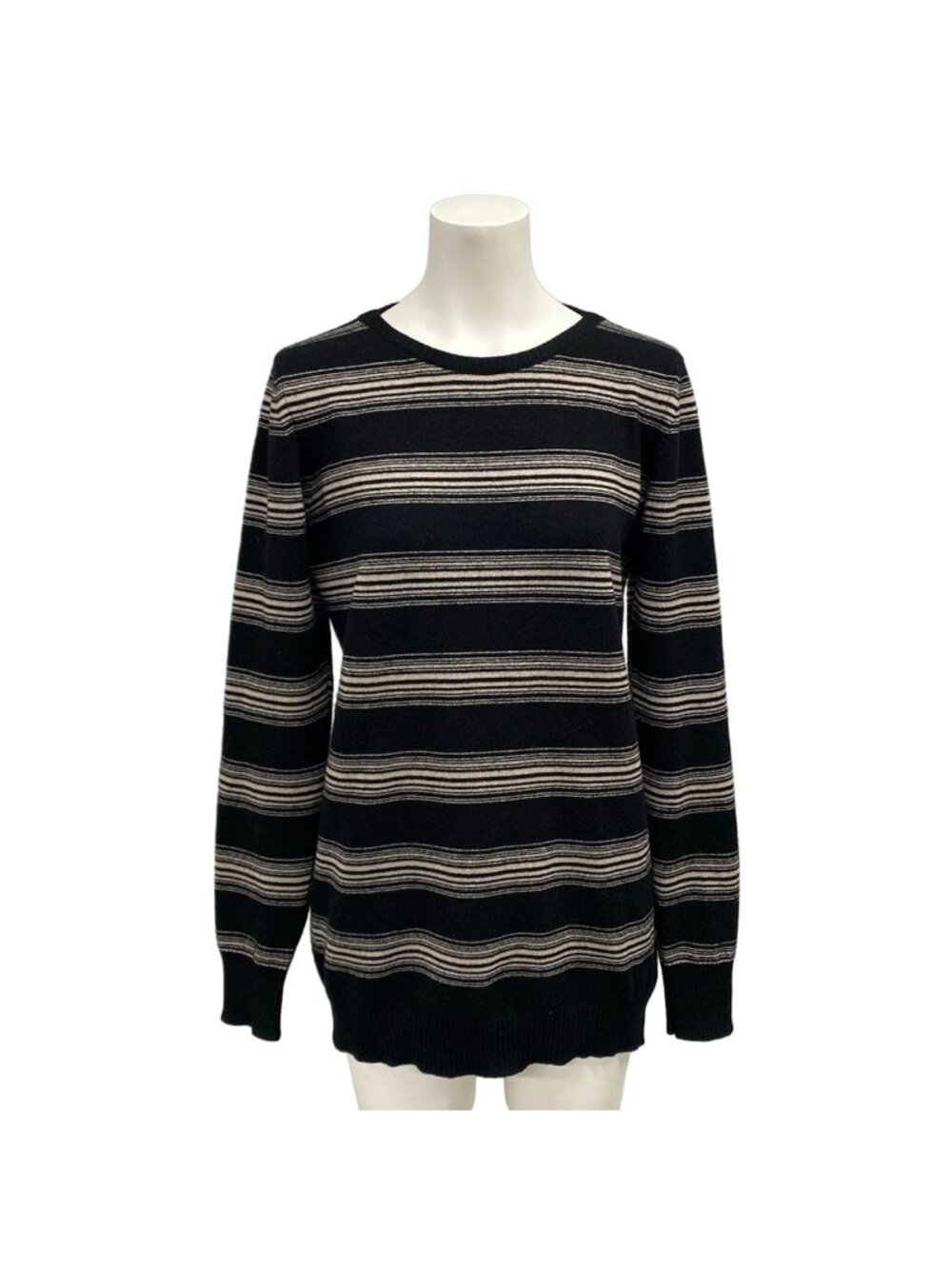 Chanel Long Sleeve Sweater 38 M Black Beige Border Cashmere
